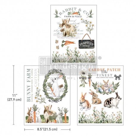 Prima decor transfer do mebli średni 3 części po 12,7x27,9 cm Blossom bunnies Zające wiosna