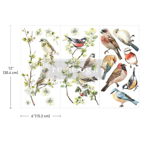 Prima decor transfer do mebli mały 3 części po 15x32,5cm Nestled whisperers Ptaki