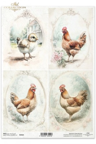 Papier ryżowy A4 ITD R2563  do decoupage wiejskie zwierzęta