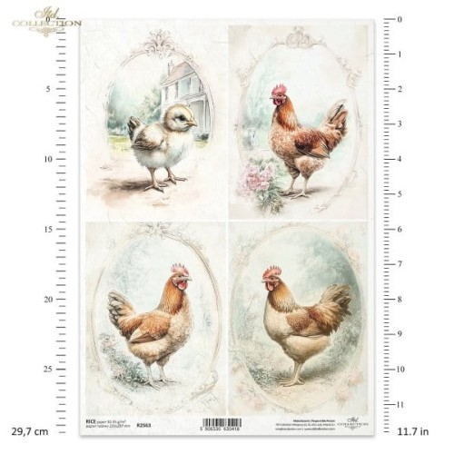 Papier ryżowy A4 ITD R2563  do decoupage wiejskie zwierzęta