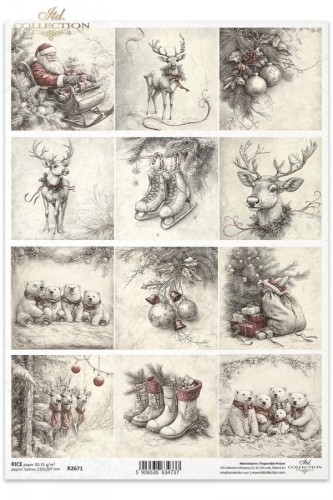 Papier ryżowy A4 ITD R2671 do decoupage bombki świąteczne