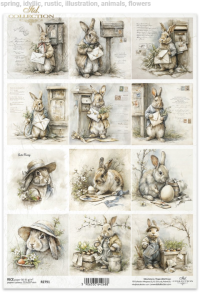 Papier ryżowy A4 ITD R2791 do decoupage króliki zające