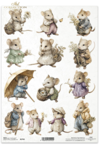 Papier ryżowy A4 ITD R2790 do decoupage myszki wiosna