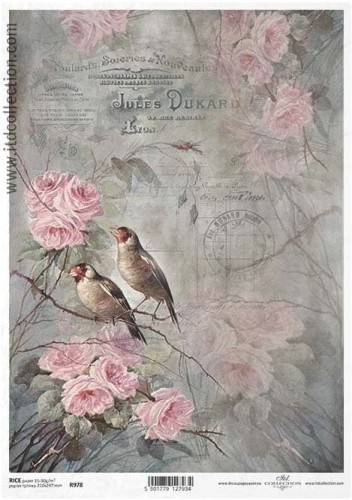 Papier ryżowy A4 ITD R0978  do decoupage vintage ptaki