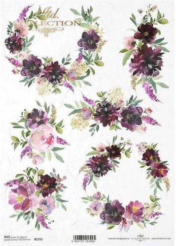 Papier ryżowy A4 ITD R1751  do decoupage piwonie