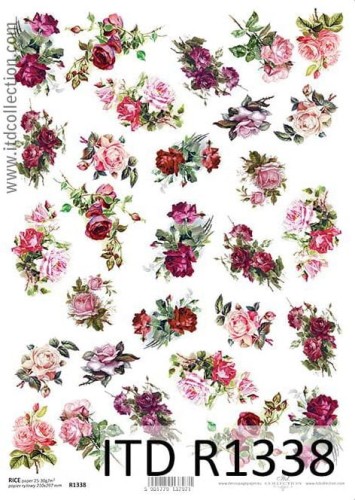 Papier ryżowy A4 ITD R1338 do decoupag róże